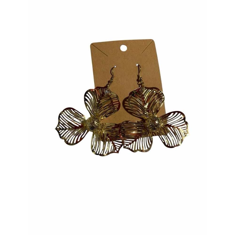 NEW Novelty Fashion EARRINGS large gold flower metal